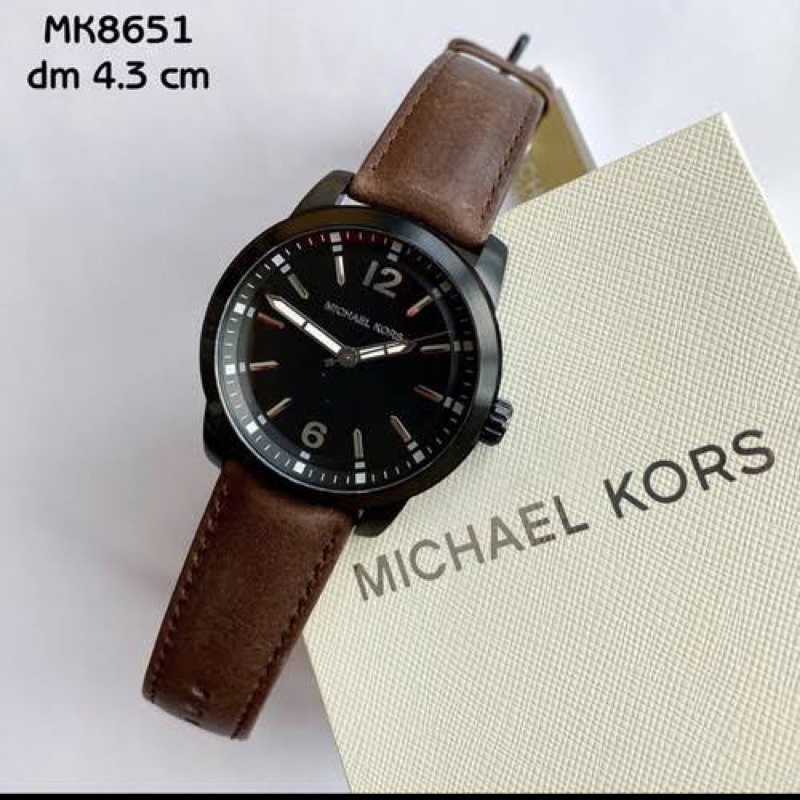 ผ่อน0-นาฬิกาชาย-michael-kors-vonn-leather-watch-mk8651-สายหนัง-สีน้ำตาล-หน้าปัดสีดำ-42-มม