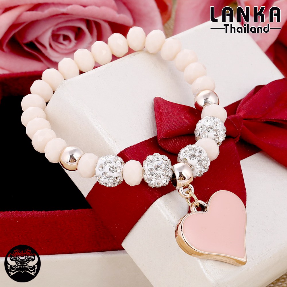สร้อยข้อมือคริสตัล-handmade-สายสร้อยเอ็นยืด-รูปหัวใจ-สีชมพู