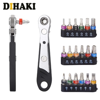 Universal Micro Ratchet Wrench Screwdriver Bit Set with Reversible Drive handle Phillips,Slotted Torx 1/4&amp;quot; Drive Mu