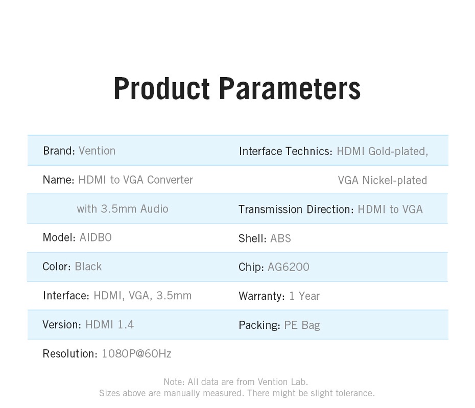 ข้อมูลเพิ่มเติมของ Vention อะแดปเตอร์ตัวแปลง HDMI เป็น VGA ตัวขั้วต่อ ชุบทอง 1080P สำหรับ PC TV Xbox แล็ปท็อป โปรเจ็คเตอร์: แบบมีเสียง คอมพิวเตอร์ แท็บเล็ต จอภาพ PS4