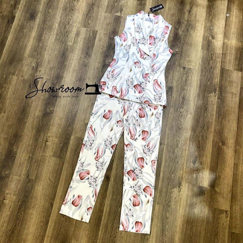 tulip-garden-print-co-ord-set-เสื้อแขนกุดปกเทเล่อ-กางเกงขายาว