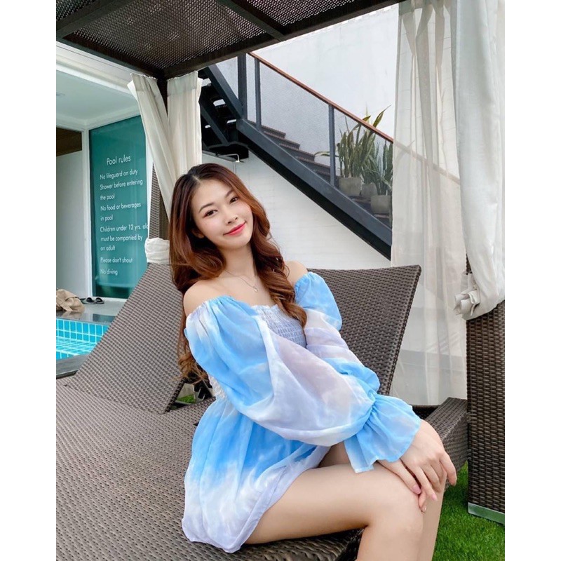 ชุดเซ็ทเสื้อสม๊อคพร้อมกางเกงลายมัดย้อม
