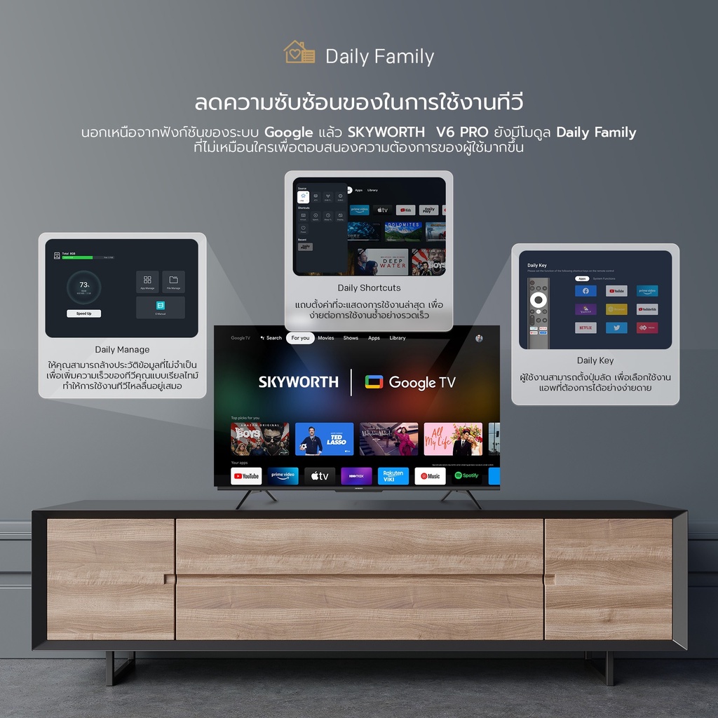 SKYWORTH ขนาด 65 นิ้ว Google SmartTV 4K รุ่น 65V6 PRO รองรับ Netflix/Youtube/Google Pl [รับประกัน 5 ปี+ส่งฟรี]