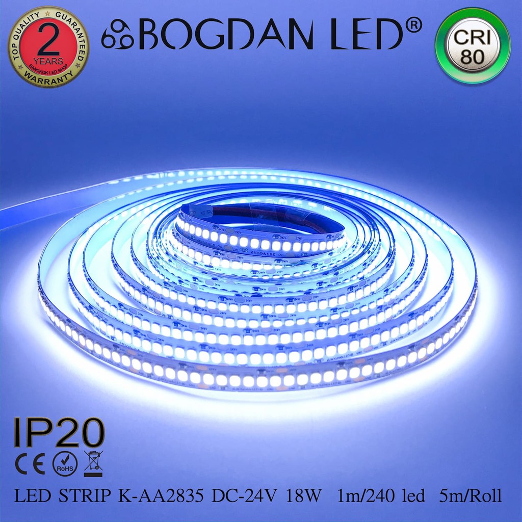 led-strip-k-aa2835-240-10000k-dc-24v-18w-1m-ip20-ยี่ห้อbogdan-led-แอลอีดีไฟเส้นสำหรับตกแต่ง-1200led-5m-90w-5m-grade-a