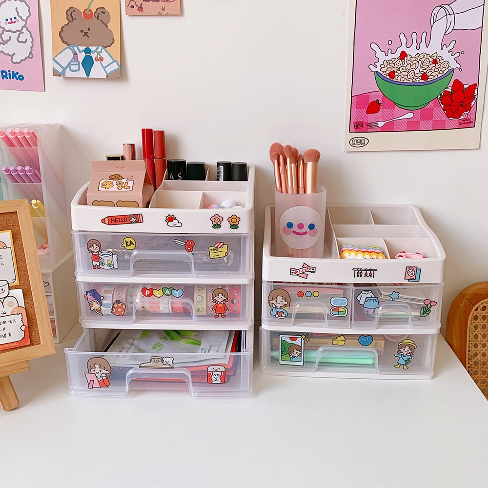 ฟรีสติ๊กเกอร์-ชั้นลิ้นชักเก็บเครื่องสำอางพร้อมช่องเก็บของชั้นบน