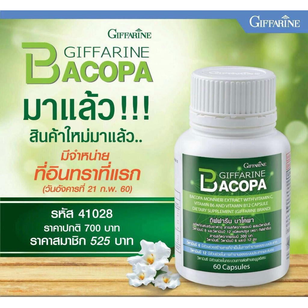 ส่งฟรี-อาหารเสริม-บำรุงสมอง-ลดความเสี่ยงอัลไซเมอร์-บาโคพา-กิฟฟารีน-bacopa-giffarine