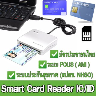 เครื่องอ่านบัตรประชาชน เครื่องอ่านบัตรสมาร์ทคาร์ด USB Smart Card Reader IC/ ID สำหรับ Windows Linux OS