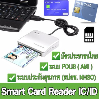 เครื่องอ่านบัตรประชาชน เครื่องอ่านบัตรสมาร์ทคาร์ด USB Smart Card Reader IC/ ID สำหรับ Windows Linux OS