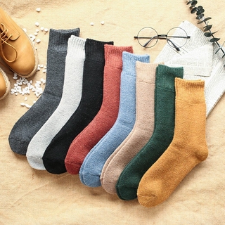 Solid Color Women Crew Socks Winter Fluffy Thicken Cotton Mid-tube Socks Ladies Casual Home Long Socks