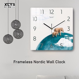 XIN LAN YA SHE นาฬิกาแขวน โมเดิร์นมินิมอล สี่เหลี่ยม ห้องนั่งเล่น จิตรกรรมพอร์ซเลนคริสตัล นอร์ดิก นาฬิกาควอทซ์บุคลิกภาพท