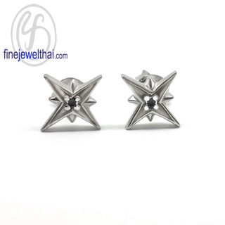 Finejewelthai-ต่างหูนิล-นิล-ต่างหูเงินแท้-Black-Spinel-Onyx-Silver-Earring-Birthstone-E1078on