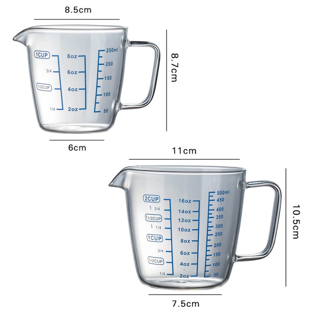 ภาพสินค้าแก้วตวง ถ้วยตวง เหยือกแก้ว ถ้วยกาแฟ แก้วตวงใส ชงกาแฟ ทำจากแก้วอย่างหนา แบบใบสั้น 250 มล. 500 มล. จากร้าน jummer. บน Shopee ภาพที่ 7