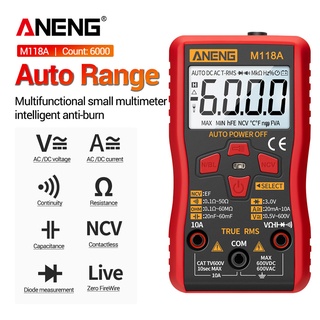 Aneng M118A เครื่องทดสอบมัลติมิเตอร์ดิจิตอลขนาดเล็กพร้อมที่วางไฟฉาย Ncv 6000Counts