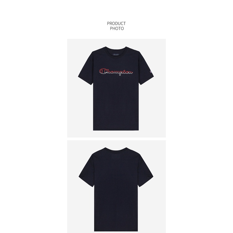 hh-champion-mens-atheltic-t-shirt-jersey-tee-split-script-logo-round-neck-cotton-navy-gt23h-y08126-031-เสื้อยืดผ้าฝ้าย