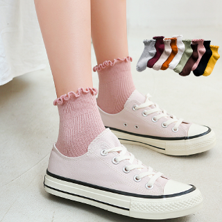 ถุงเท้าผ้าฝ้าย สีพื้น สดใส สไตล์ญี่ปุ่น สำหรับผู้หญิง