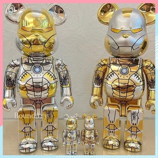 Bearbrick กล่องสุ่มตัวต่อ รูปหมีโหด 400% Kongshan Base Iron Man ชุบไฟฟ้า สีทอง สีเงิน