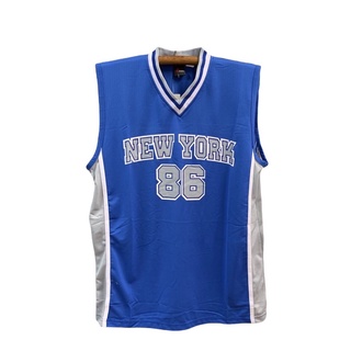 เสื้อกีฬาเสื้อบาสเสื้อแขนกุด unisex พิมพ์ NEW YORK 86 คอวี เกรดส่งออก