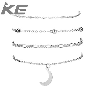 Jewelry Simple Natural Moon Rice Bead Chain Wrapped Alloy Anklet Anklet 4-Piece Set for girls