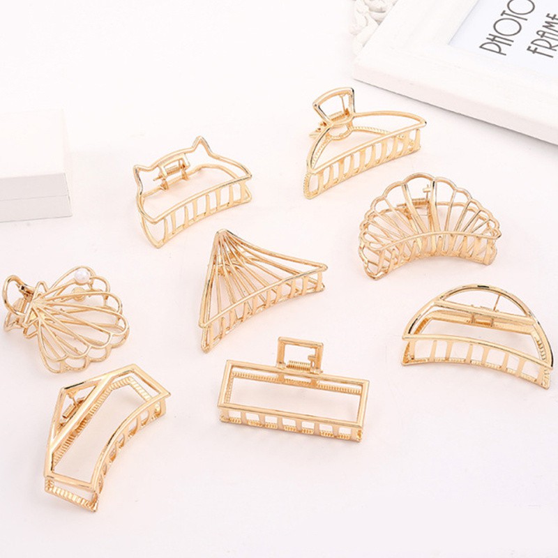 aoer-กิ๊บหนีบผมหูฟังสไตล์ผมเครื่องมือโลหะสีทองกิ๊บติดผมทรงเรขาคณิตแฟชั่นเกาหลีเครื่องประดับผม
