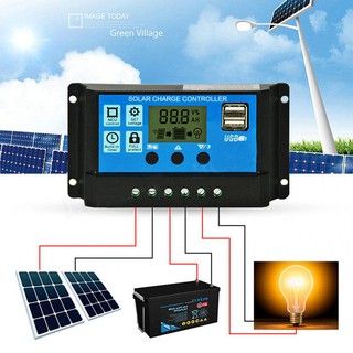 ALO อุปกรณ์ควบคุมการชาร์จพลังงานแสงอาทิตย์ 12/24V จอ LCD ปรับแสงอัตโนมัติ PWM USB คู่