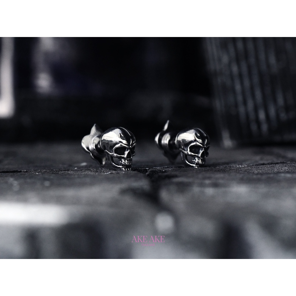 the-ultimate-skull-rebirth-earring-stud-ต่างหูเงินแท้-925-แบบปักก้าน-แกะมือขัดเงา-ลายกระโหลก-fierce-de-lis-ขายเป็นชิ้น-ข้าง