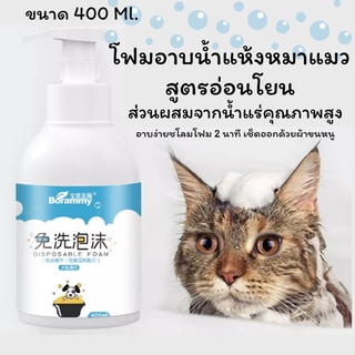 สินค้า โฟมอาบน้ำแห้งแมวและสุนัข สูตรอ่อนโยน 400 ML. มีส่วนผสมจากน้ำแร่คุณภาพสูง อาบง่ายสะดวกใน 2 นาที