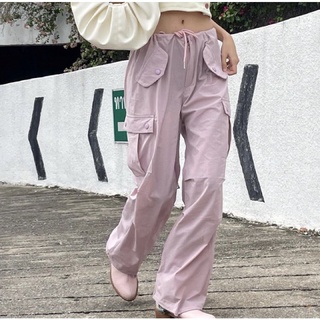 🌸 Daisyseason ( L ) pockky cargo pants กางเกง สายฝอ สีชมพู y2k เอวรูด ขารูด ขายาว ทรงกระบอก