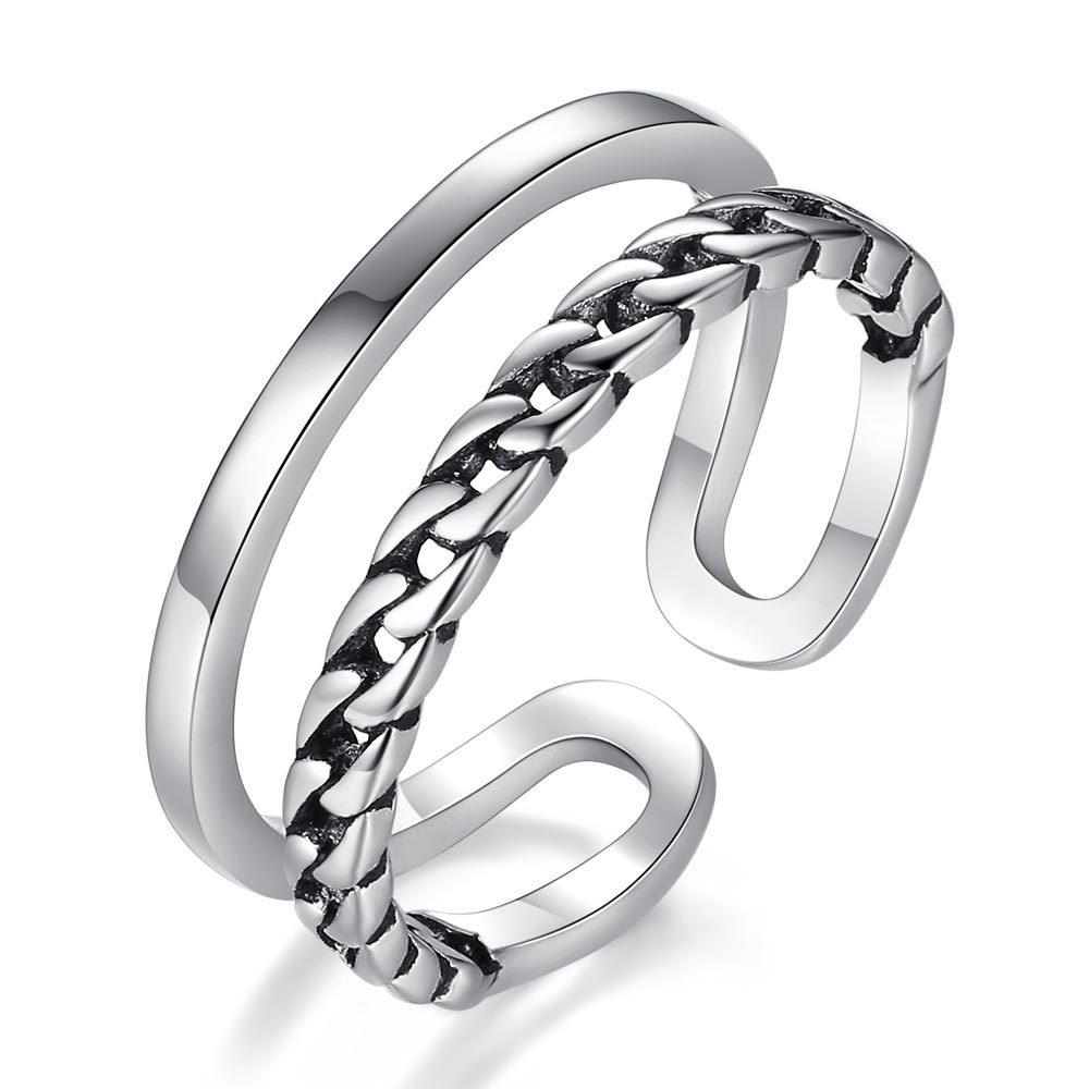 ภาพหน้าปกสินค้าแหวนเงินแบบเก่าปรับได้ Simple Twist Ancient Silver Ring QTY5