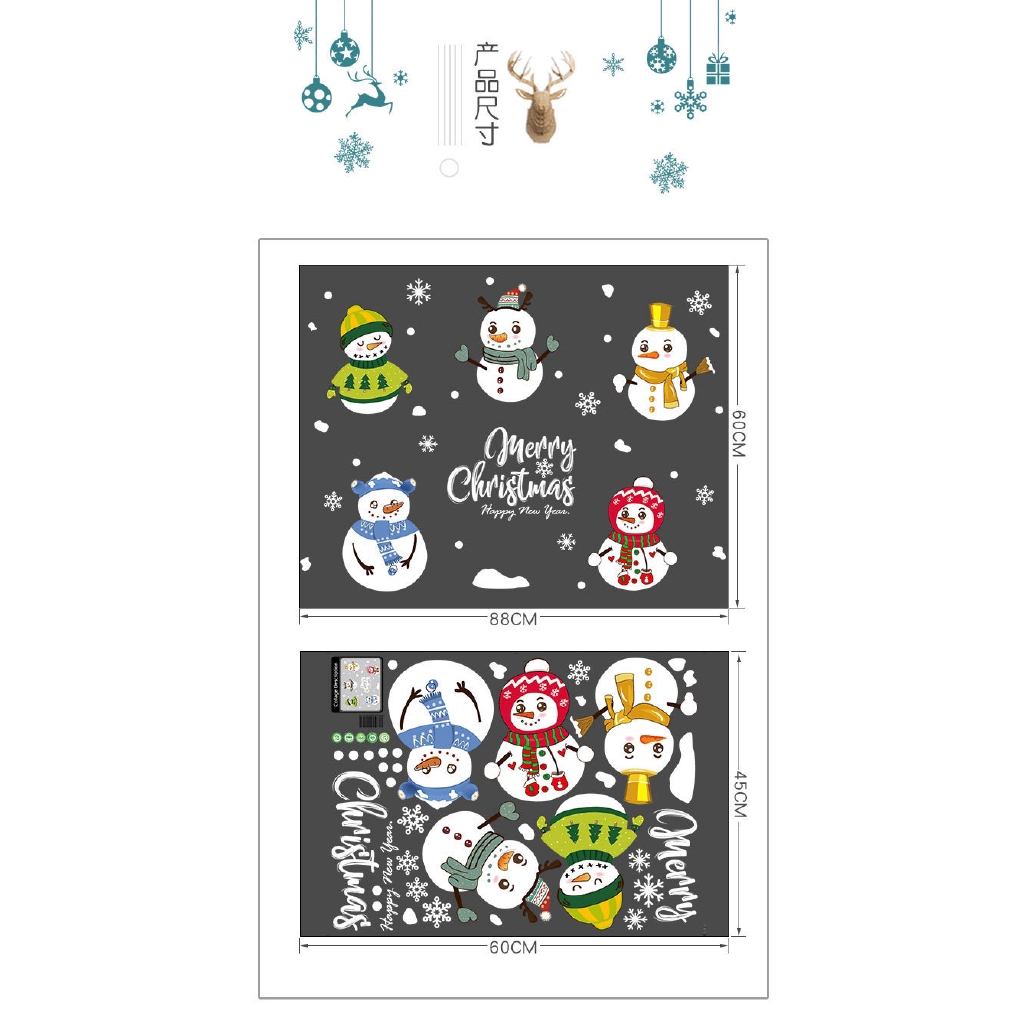 zooyoo-สติ๊กเกอร์ติดผนัง-การจัดคริสมาสต์ของวอลล์เปเปอร์น่ารักมนุษย์หิมะสติ๊กเกอร์เมอร์รี่คริสต์มาสกำแพง