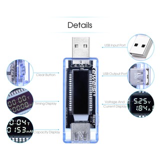 เครื่องตรวจจับแรงดันไฟฟ้า USB OLED กระแสไฟมือถือ โวลต์มิเตอร์ แอมมิเตอร์ โวลต์แท็ก