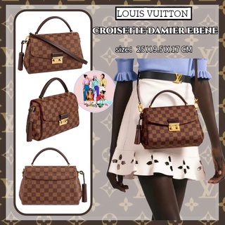 Louis Vuitton LOUIS VUITTON Croisette Damier Ebene กระเป๋าสะพายไหล่/กระดานหมากรุก/ผ้าใบ/กระเป๋าถือวินเทจ/ยุโรปแท้100%