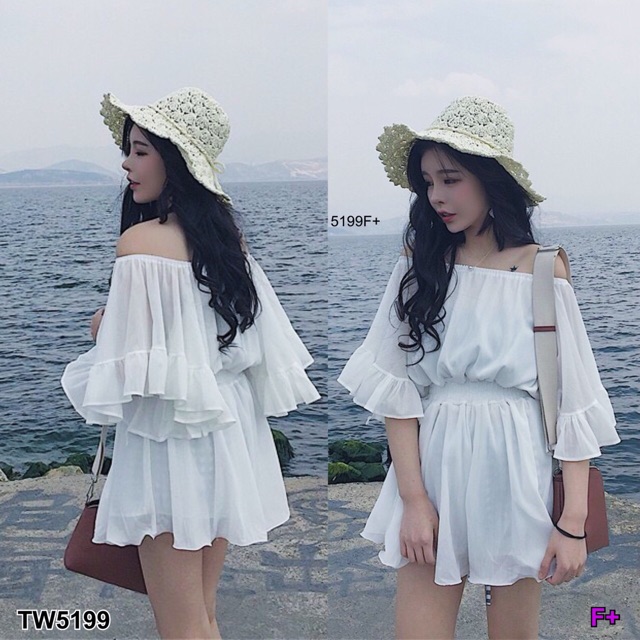 จั๊มสูทขาสั้น-ทรงปาดไหล่ผ้าชีฟอง