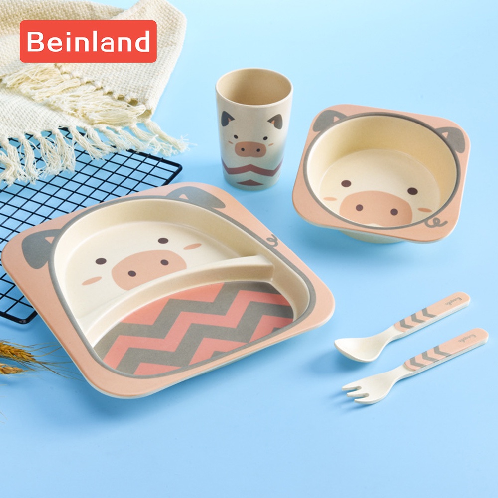 beinland-ชุดช้อนส้อม-ชามอาหาร-เส้นใยไม้ไผ่-สร้างสรรค์-สําหรับเด็ก-5-ชิ้น