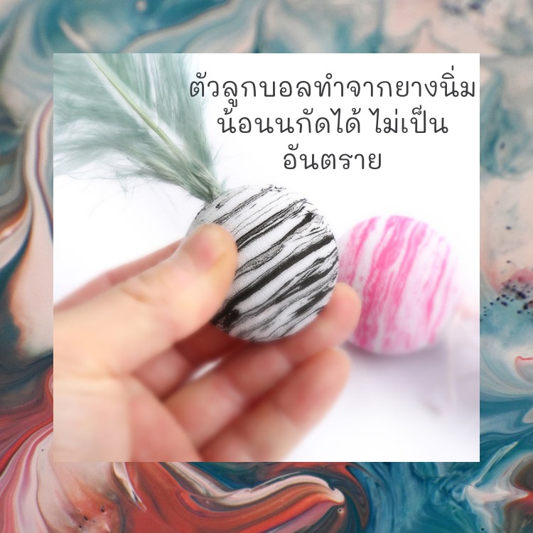 ของเล่นแมว-cat-toy-บอล-บอลยาง-บอลลายมาร์เบิล-บอลขนนก-ขนนกฟู-ขนนกหางยาว-ของเล่นแมวราคาส่ง