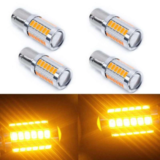 Eco [4pcs] New Alitech 4 ชิ้นสีเหลืองอำพัน 1156PY BAU15S PY21W LED 33SMD รถหางเปิดเบรคย้อนกลับไฟสัญญาณ