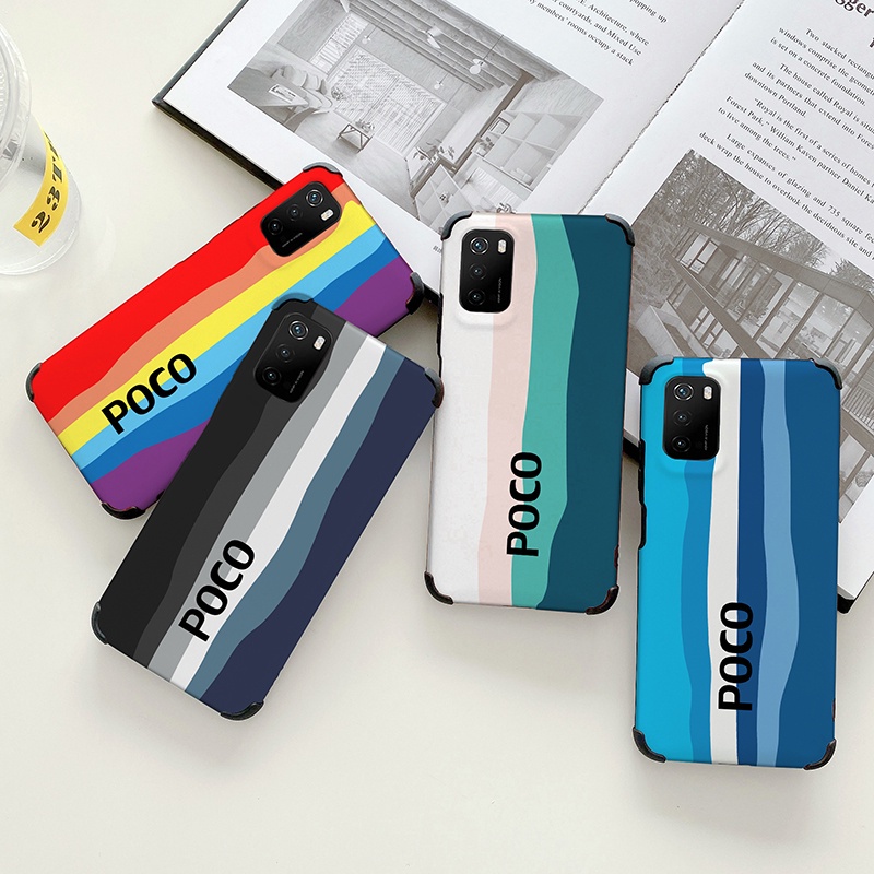 ภาพหน้าปกสินค้าOriginal Official Rainbow Color Case Xiaomi POCO M3 M4 X3 Pro NFC 4G 5G Casing Brand Gradient Silicone Cover จากร้าน iopco.th บน Shopee