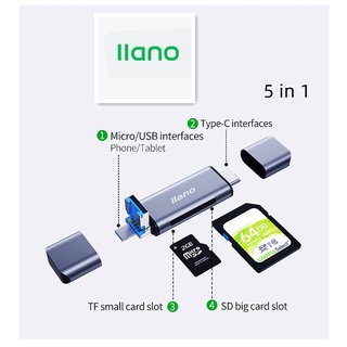 llano อะแดปเดอร์แปลง เครื่องอ่านการ์ด5 in 1 USB 3.0 Type Cเครื่องอ่านบัตรมัลติฟังก์ชั่นcard reader SD TF micro USB