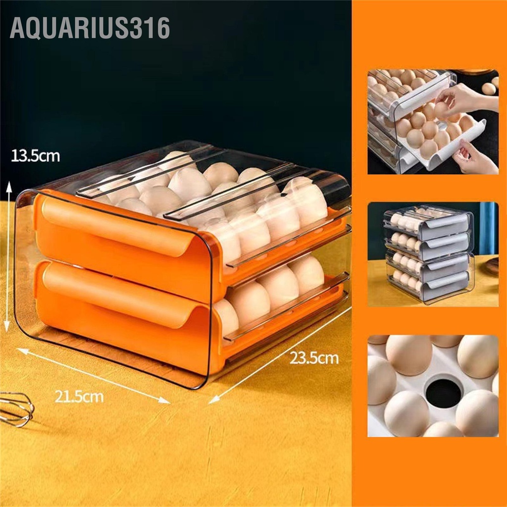 aquarius316-กล่องลิ้นชักเก็บไข่-สองชั้น-ปลอดสารพิษ-ใส-หนา-ความจุขนาดใหญ่-พร้อมที่จับ-สําหรับตู้เย็น