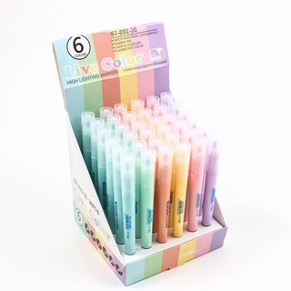 ราคา[PASTEL 2หัว LIVE COLOR] ปากกาไฮไลท์ เน้นข้อความ แท่งยาว มีหัว 2ขนาด ST-892-36 สีพาสเทล แบบปลอก มี6สีให้เลือก