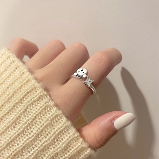 ภาพหน้าปกสินค้าแหวน Cute Bear Pendant Finger Ring Charm Big Crystal Silver Opening Rings Women Animal Jewelry Birthday Gift ที่เกี่ยวข้อง