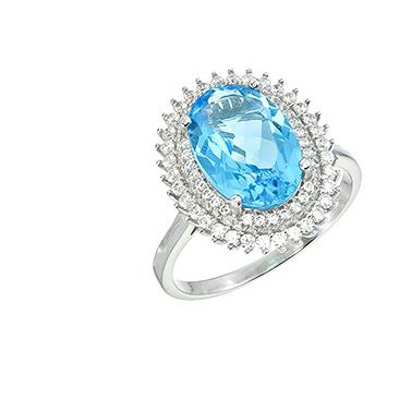 แหวนพลอยสวิสบลูโทพาส-swiss-blue-topaz-สีฟ้าสดล้อมเพชรรัสเซียcz-ตัวเรือนเงินแท้-925-na773