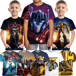เสื้อยืดแขนสั้น พิมพ์ลาย Transformers แฟชั่นสําหรับเด็กผู้ชาย อายุ 3-13 ปี