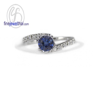 Finejewelthai-แหวนไพลิน-แหวนเพชร-แหวนเงิน-พลอยประจำเดือนเกิด-Blue-Sapphire-Diamond-CZ-Silver-Ring-Birthstone-R1286bl