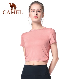 Camel เสื้อยืดแขนสั้น ครึ่งแขน สะดือ สําหรับผู้หญิง ใส่เล่นโยคะ กีฬา