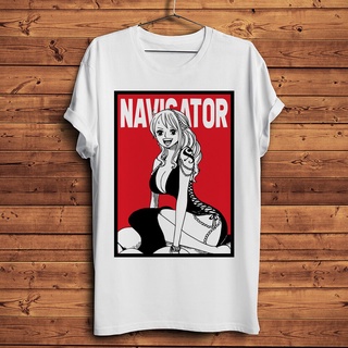 ขายดี!เสื้อยืดแขนสั้นลําลอง พิมพ์ลายอนิเมะโจรสลัด Navigator Nami สีขาว สไตล์สตรีท สําหรับผู้ชาย และผู้หญิงS-5XL