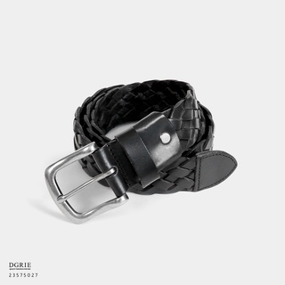 Curve Leather Belt Knit-เข็มขัดหนังถักสีดำ