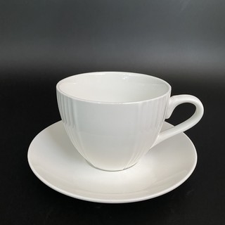 ชุดแก้วกาแฟเซรามิกสีขาว เนื้อโบน มีลายด้านข้าง ขนาด 7ออนซ์ (200ml) ทนความร้อนได้ดี สามารถนำไปสกรีนลายได้