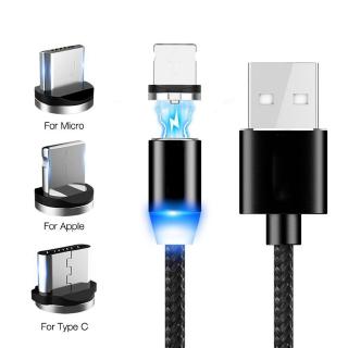 1 ม. 2.4 A แม่เหล็ก Type C / iOS / Micro 360 Round Fast Charger USB สายเคเบิ้ลพร้อมไฟ LED