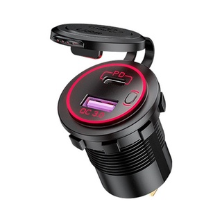 Pd Type C USB Car Charger และ QC 3.0 Quick Charger 12V Power Outlet Socket พร้อมสวิตช์เปิด / ปิด สําหรับรถจักรยานยนต์ RV ATV, สีฟ้า