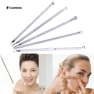 มีอยู่ 5 ชิ้นสิวหัวดำสิว Comedone Acne Extractor Remover เข็มชุดเครื่องมือ